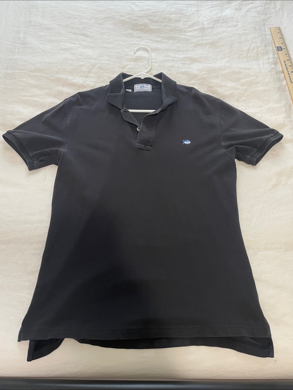 Southern Tide Black Polo with Blue Fish Emblem